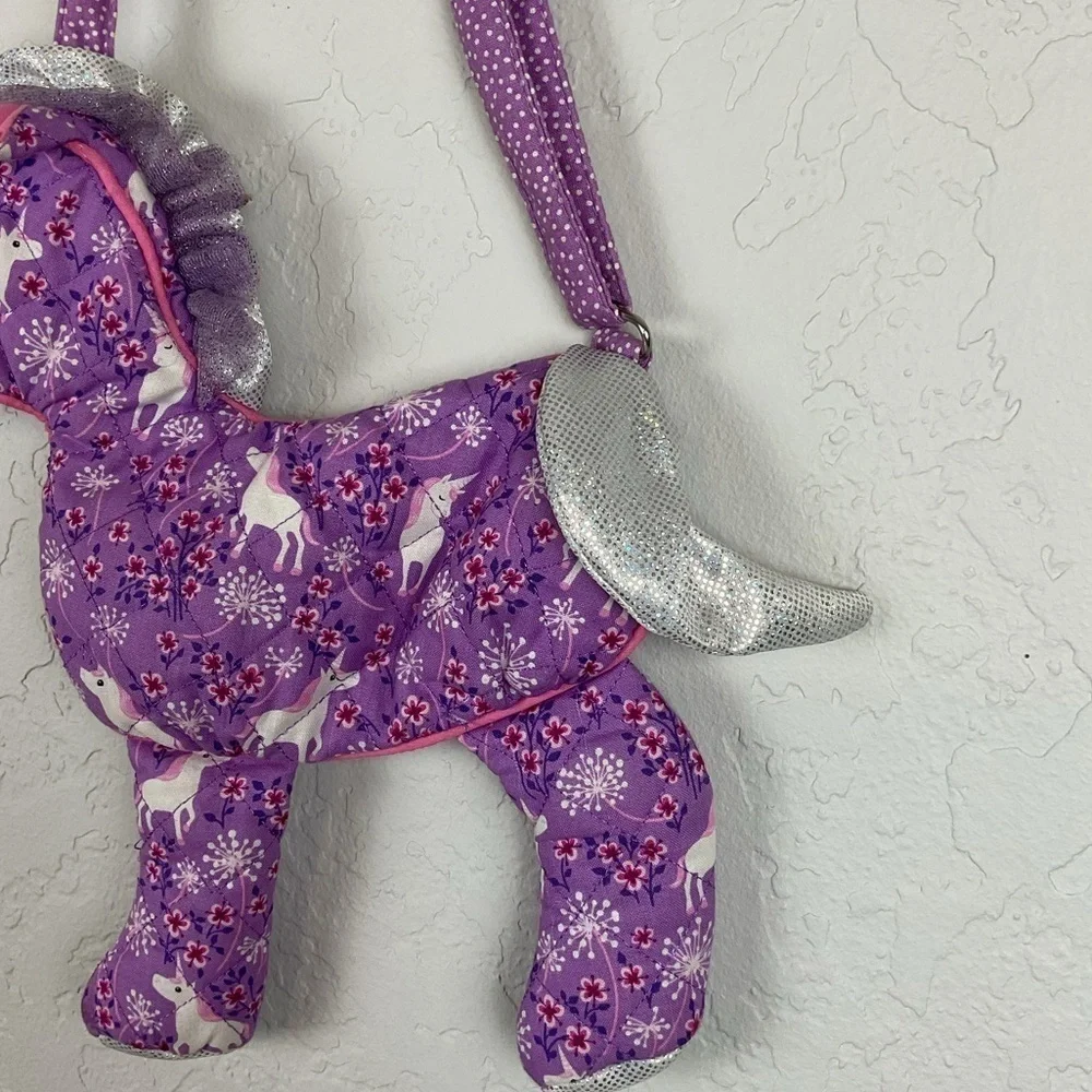 Douglas Fantasy Garden Unicorn Quilted Fabric Sillo-ette Purse Adjustable Strap